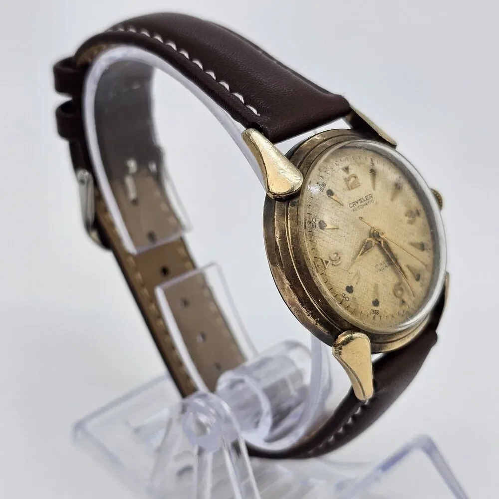 VTG Chrysler Men’s Automatic Watch‎ 34MM Gold Dial Brown Bands READ DESCRIPTION